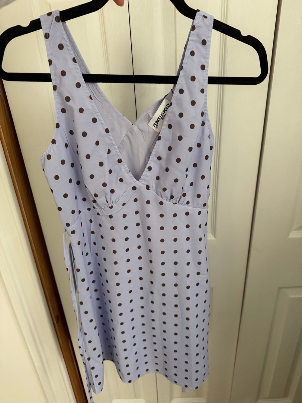 Princess Polly Lavender Mini Dress with Brown Polka Dots